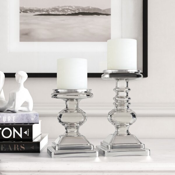 Tall glass store pillar candle holders